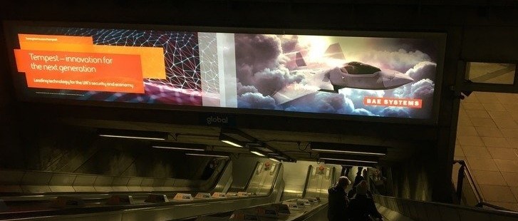 Photo of advert for BAE Systems in London Underground, captioned 'Tempest - innovation for the next generation'