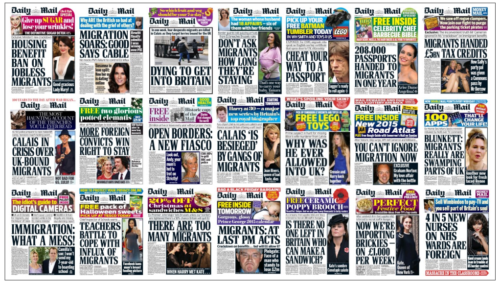 Montage of Daily Mail front pages on migration